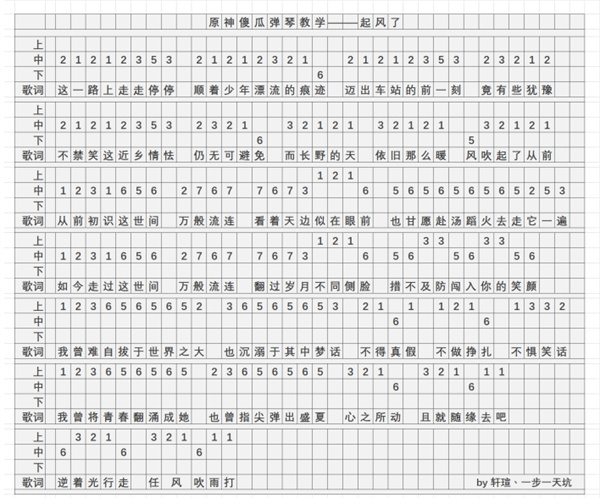 原神起风了琴谱